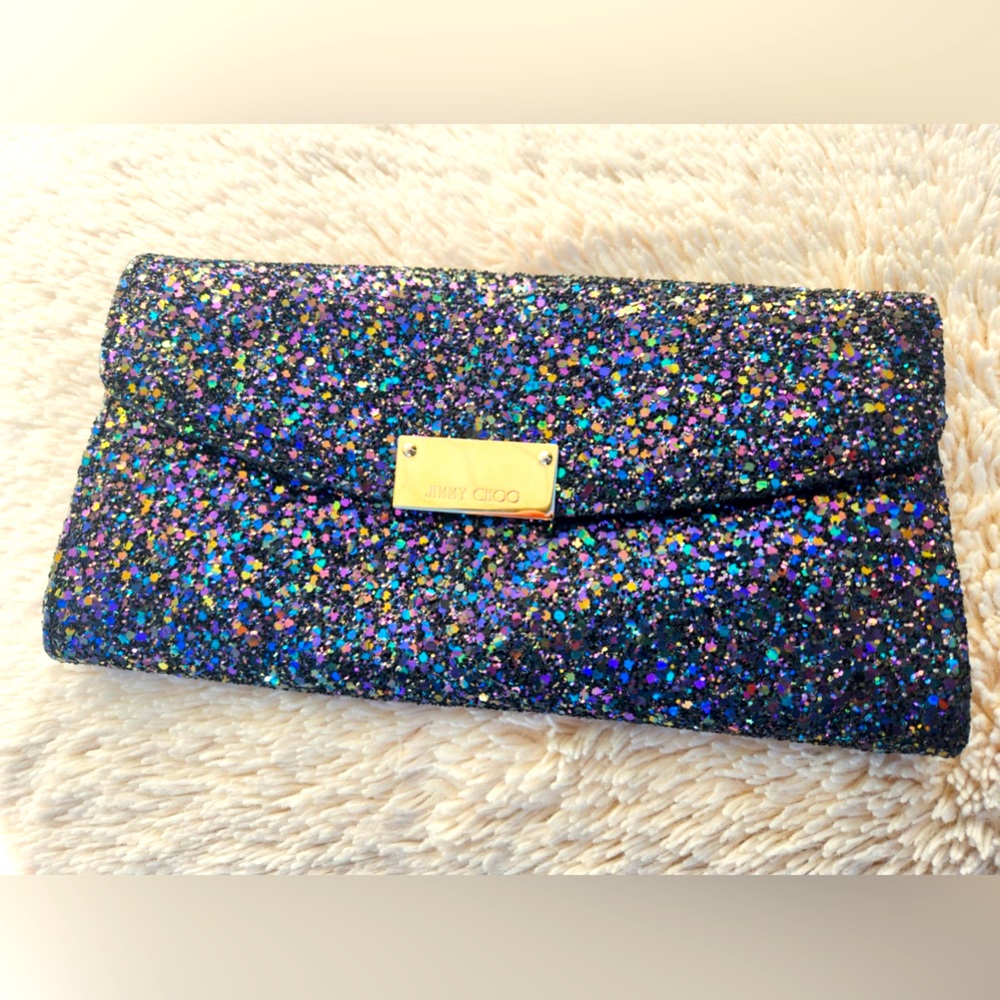 Jimmy Choo Fold Over Glitter Clutch Bag - Made in Italy. L23cm X H13cm X W3cm